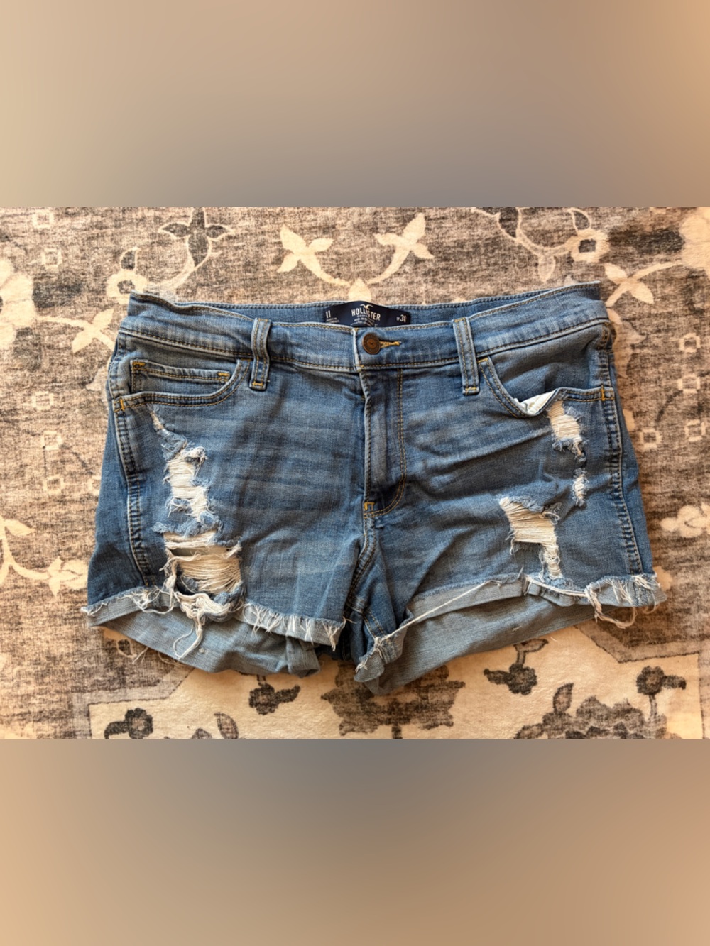 Hollister Frayed Hem Denim Shorts - Medium Blue